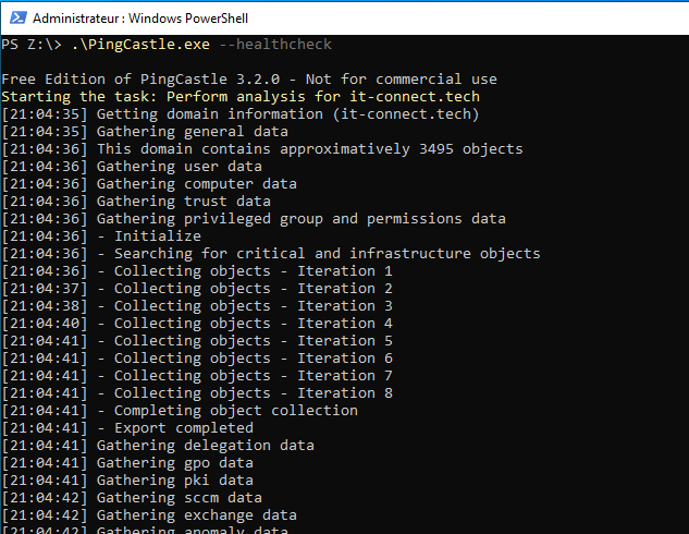 Exécution de PingCastle depuis un poste intégré au domaine.