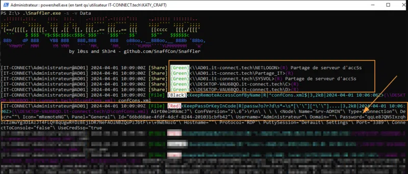 Exemple d'utilisation standard de Snaffler.
