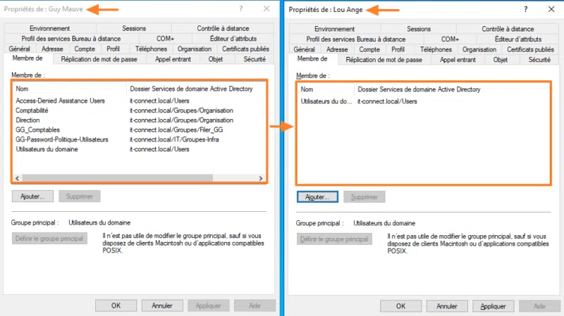 Copier les groupes d'un utilisateur AD vers un autre utilisateur