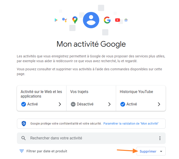 Mon activité Google - Supprimer