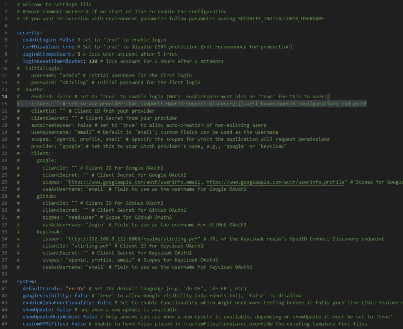 Stirling PDF - Fichier de configuration