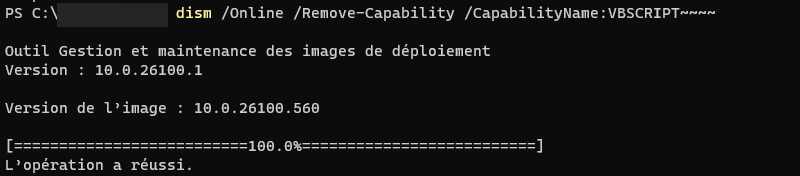 Supprimer VBScript avec DISM sur Windows 11