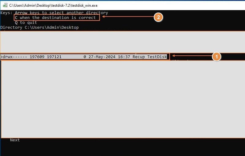 TestDisk - Destination des fichiers récupérés sur partition RAW