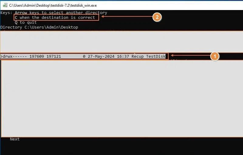 TestDisk - Destination des fichiers récupérés sur partition RAW