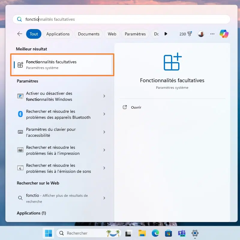 Windows 11 24H2 - Recherche fonctionnalités facultatives