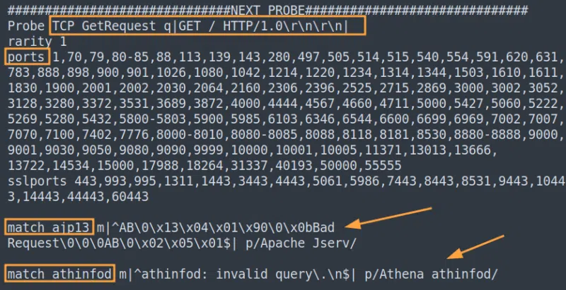 Exemple de Probe présent dans le fichier “/usr/share/nmap/nmap-service-probes” de Nmap.