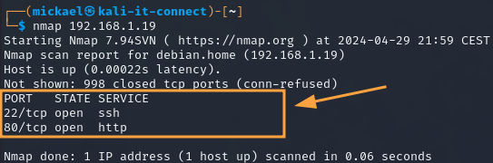 Résultat d’un scan TCP simple réalisé via Nmap.