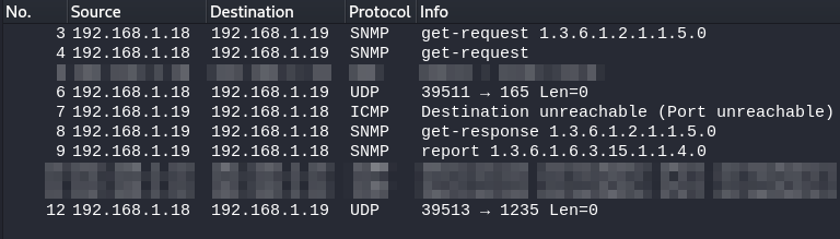 Capture réseau lors d’un scan UDP sur différents ports avec Nmap.