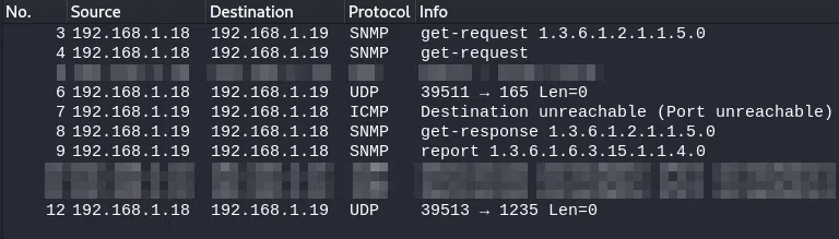 Capture réseau lors d’un scan UDP sur différents ports avec Nmap.