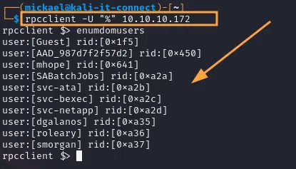 Enumération des utilisateurs du domaine vie un service RPC accessible en anonyme.