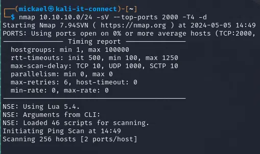 Utilisation du préparamétrage “-T4” lors d’un scan Nmap.