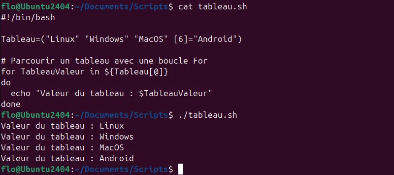 Bash - Parcourir un tableau avec une boucle For