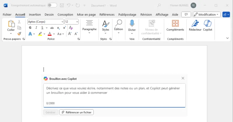 Copilot pour Word - Créer un document