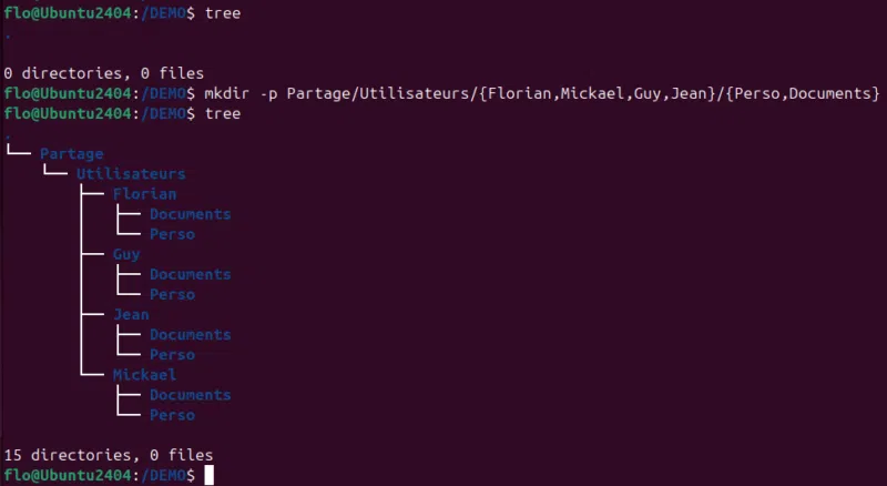 Linux - Créer arborescence de répertoires avec mkdir