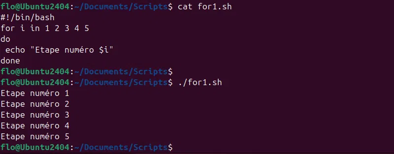 Script Bash - Boucle For - Syntaxe 1