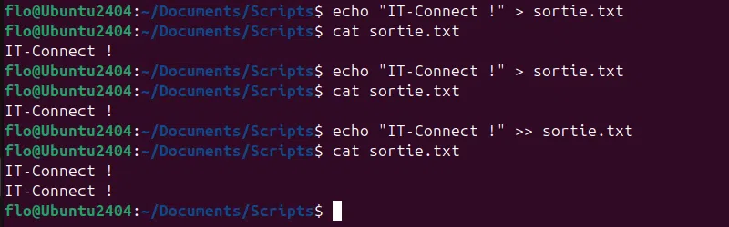 Script Bash - Ecrire dans un fichier