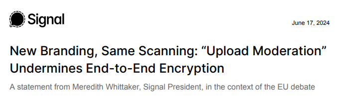 Signal ne veut pas casser le chiffrement de bout en bout - Juin 2024