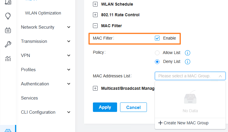 TP-Link Omada - Filtrage MAC sur Wi-Fi