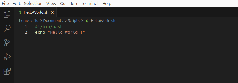 Visual Studio Code - Exemple Script Bash