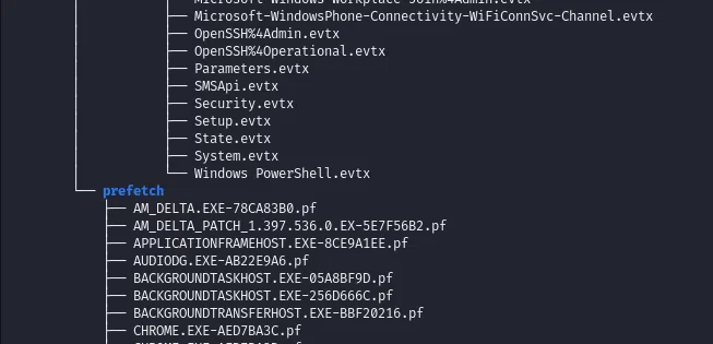 Extrait de la liste des fichiers fournit dans le cadre de l'investigation.