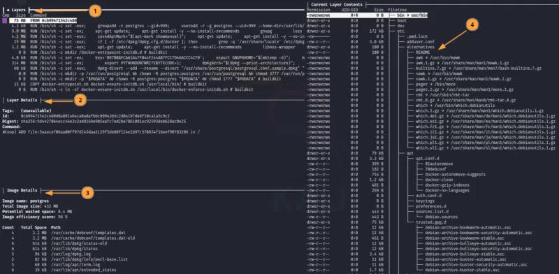 Sortie interactive de l'outil dive.