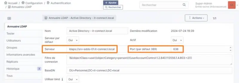 Configuration GLPI LDAPS avec Active Directory