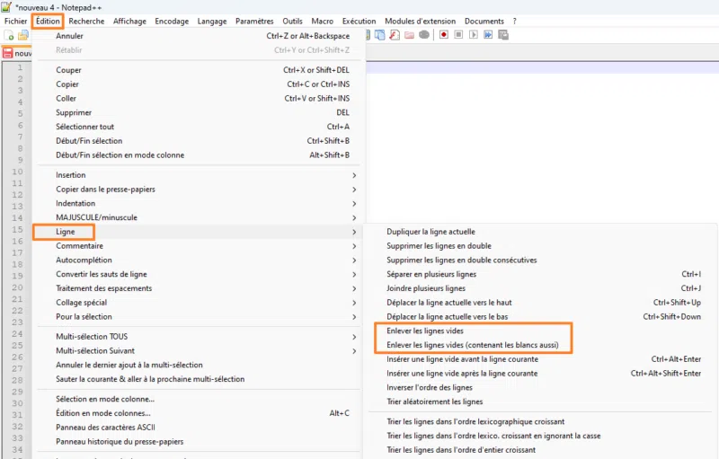 Notepad++ - Supprimer les lignes vides dans un fichier
