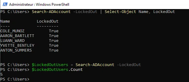 Liste des utilisateurs actuellement verrouillés en PowerShell.