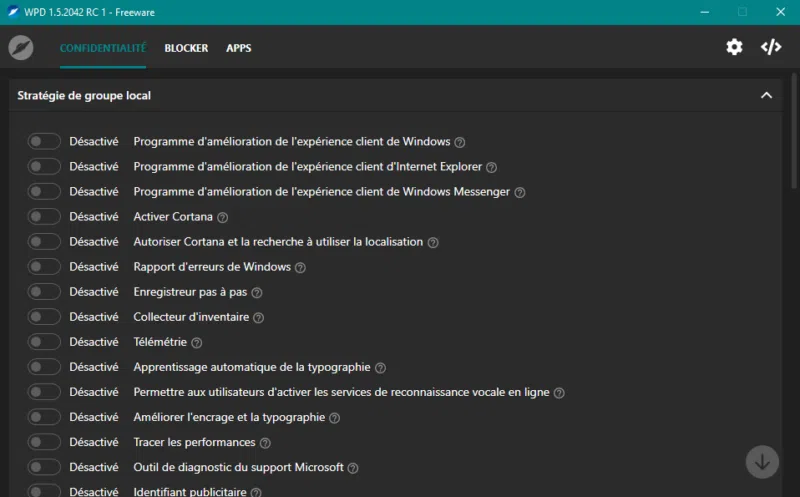 Gestion des stratégie de groupe local relativement à la confidentialité.