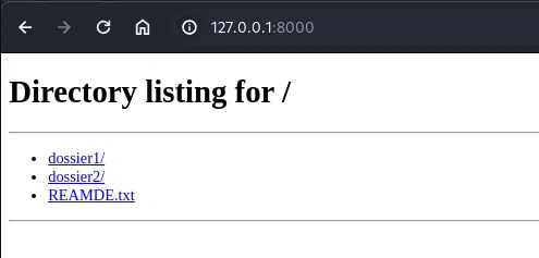 Contenu du répertoire accessible via le service web http.server.