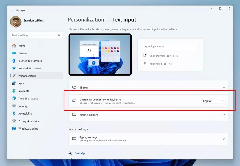 Microsoft - Configurer la touche Copilot du clavier