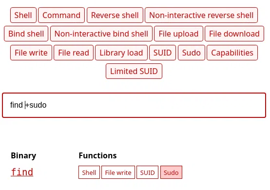 Recherche sur une commande sur GTFOBins.