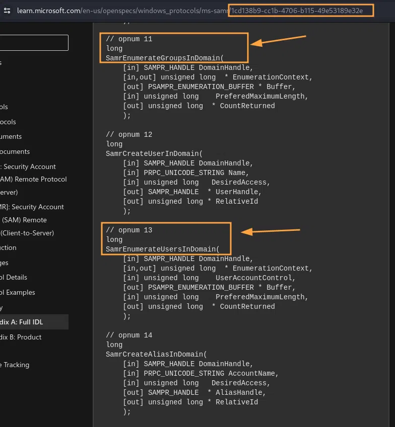 Documentation de l’interface MS-SAMR sur le site de Microsoft (source).