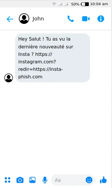 Exemple de message de phishing exploitant une open redirect.