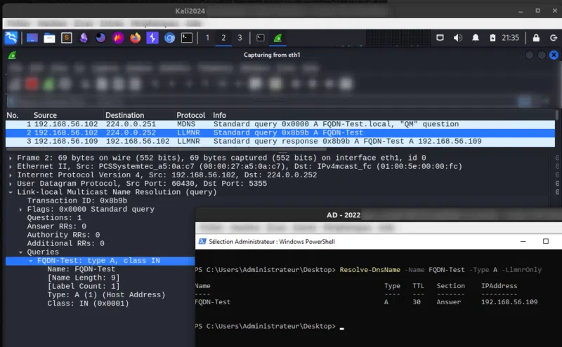  Trafic réseau observé lors de l’émission d’une requête LLMNR via PowerShell.