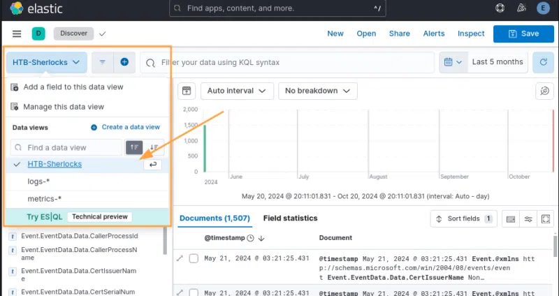Accès aux logs envoyés sur ELK à partir du menu "Discover".