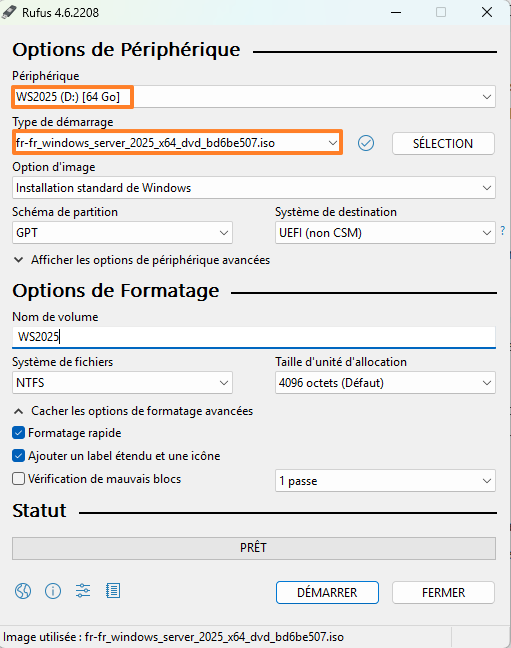 Créer une clé USB bootable de Windows Server 2025