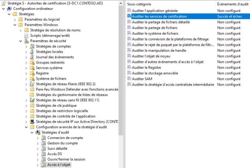 Stratégie d'audit AD CS