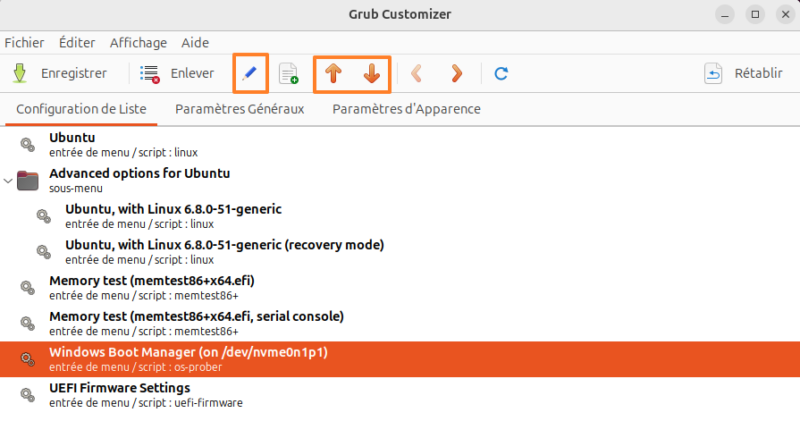Utilisation de Grub Customizer