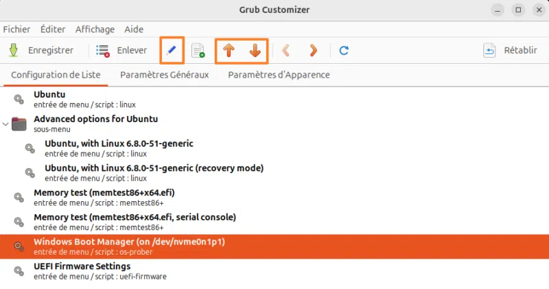 Utilisation de Grub Customizer