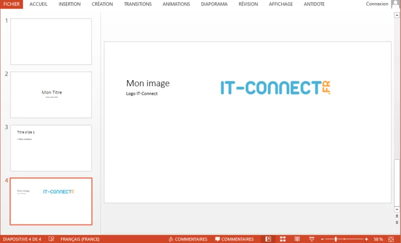 Contenu et image ajoutée à notre diapositive grâce à python-pptx.
