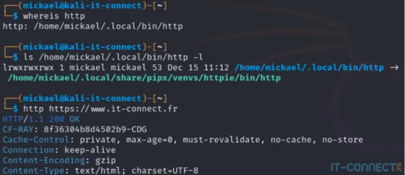 Repérage et la commande “http” et utilisation.