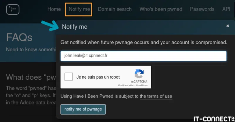 Fonctionnalité de notification de Have I been pwned ?