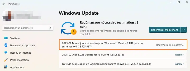 Windows 11 KB5051987 - Mise à jour février 2025