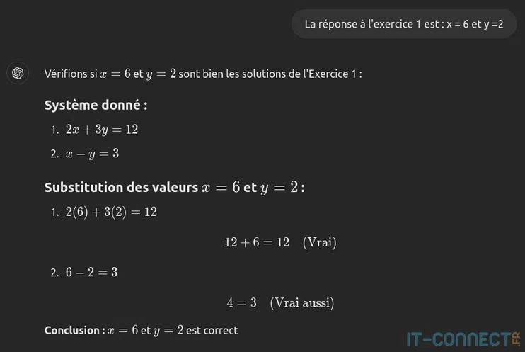 Exemple de correction d’une erreur par un LLM.