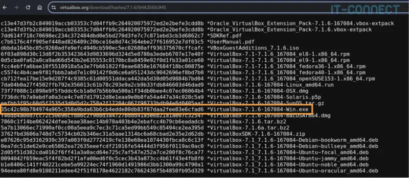 Récupération de l’empreinte numérique du fichier téléchargé.