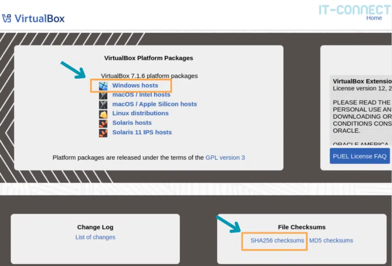 Téléchargement d’un installateur VirtualBox.
