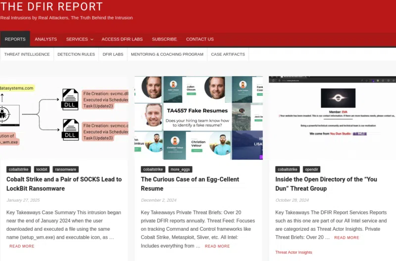 Page des rapports the DFIR report.