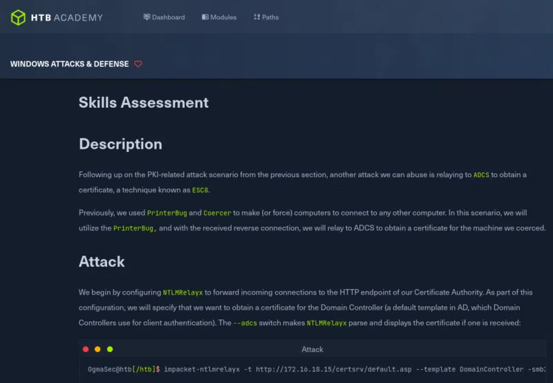 Exemple de Skill assessment d'un module de la certification CDSA.